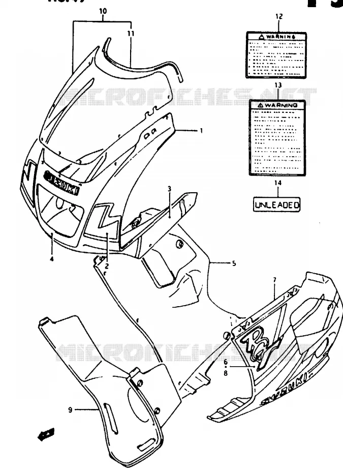 KUIP - ETIKETTEN (MODELE N A0Y) Suzuki MOTO 125 RG 1993  RG125FUP(N/P/R)