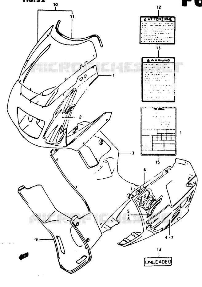 KUIP - ETIKETTEN (MODELE P 019) Suzuki MOTO 125 RG 1994  RG125FR(N/P/R)