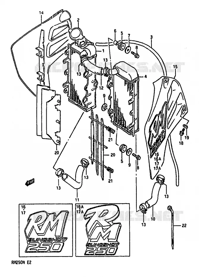 RADIATOR (MODELE K/L) Suzuki MOTO 250 RM 1992  RM250N(K/L/M/N)