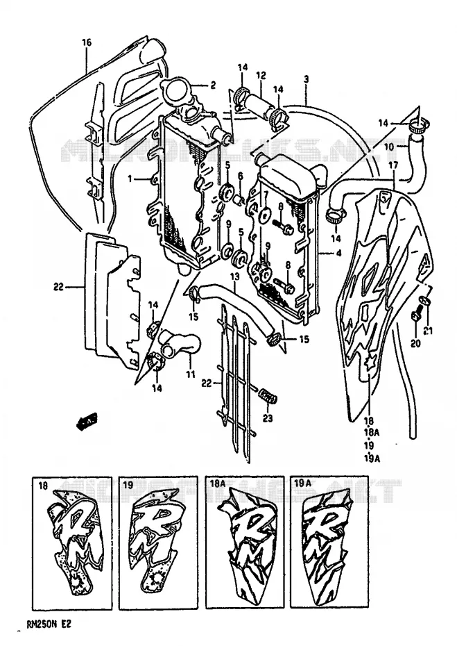 RADIATOR (MODELE M/N) Suzuki MOTO 250 RM 1992  RM250N(K/L/M/N)
