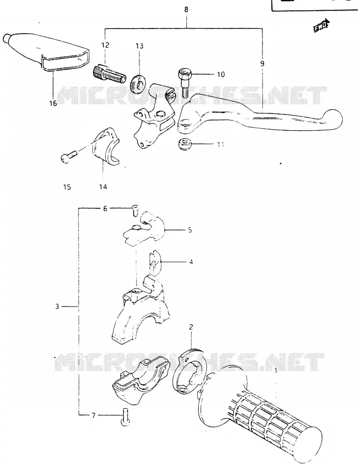 RIGHT SWITCH - HANDGREEP (MODELE Z) Suzuki MOTO 465 RM 1982  RM465Z(X/Z)