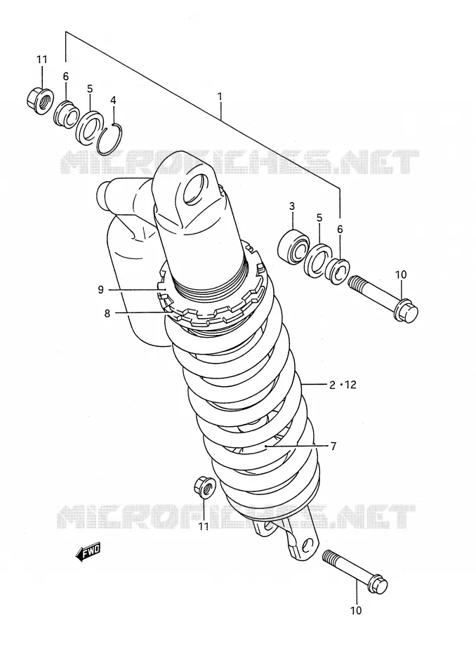 SCHOKDEMPER (MODELE K) Suzuki MOTO 250 RM 1990  RM250L(E28)