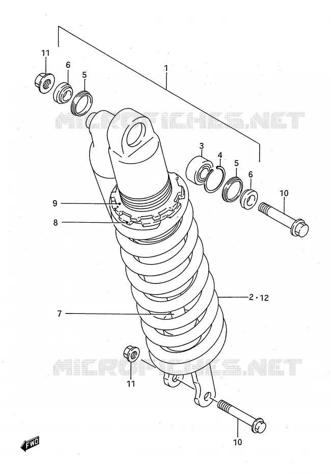 SCHOKDEMPER (MODELE N) Suzuki MOTO 125 RM 1992  RM125N(E28)