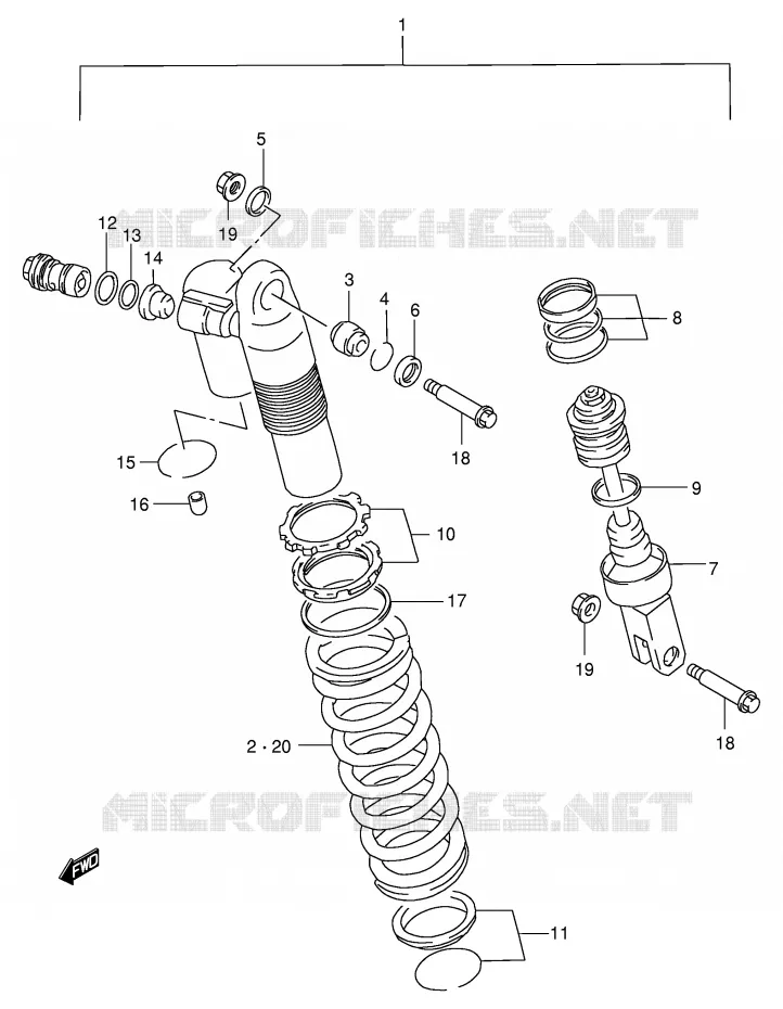 SCHOKDEMPER (MODELE W) Suzuki MOTO 250 RM 1997  RM250V(E3/E28)
