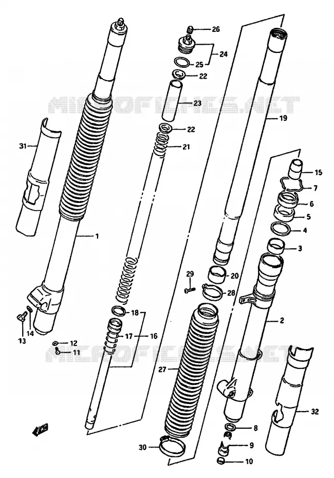 VOORVORK (MODELE G) Suzuki MOTO 125 RM 1986  RM125G(G/H/J)