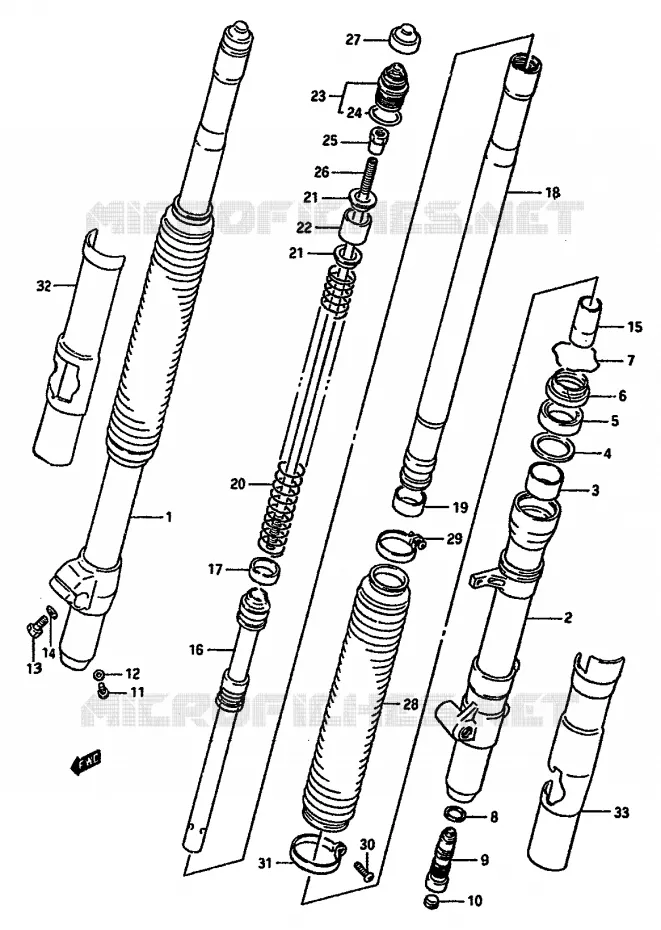 VOORVORK (MODELE H) Suzuki MOTO 125 RM 1988  RM125J(G/H/J)