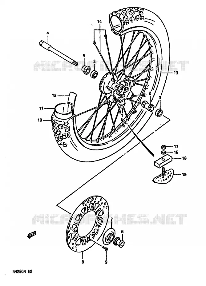 VOORWIEL (MODELE K/L/M) Suzuki MOTO 250 RM 1992  RM250N(K/L/M/N)