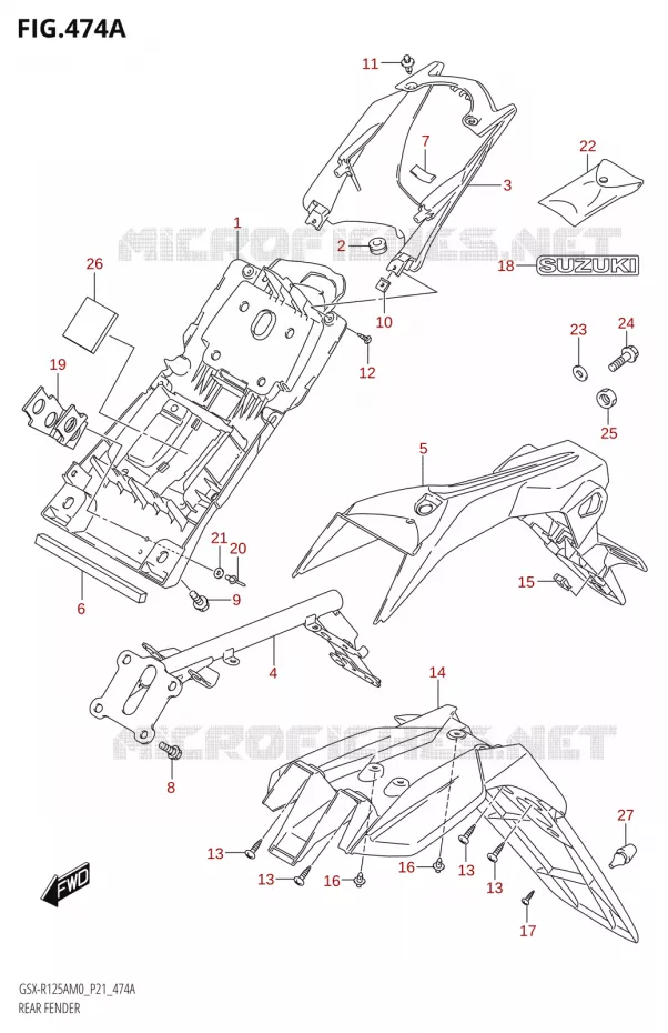 ACHTERSPATBORD Suzuki MOTO 125 GSX-R 2020  GSX-R125XA M0 (P21)