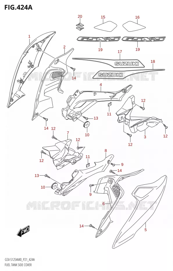 FUEL TANK ZIJKLEPER (GSX-S125AM0 P21) Suzuki MOTO 125 GSX-S 2020  GSX-S125A M0 / GSX-S125XA M0 (P21)