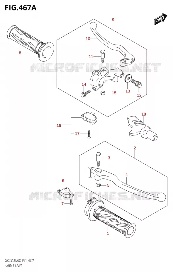 HANDGRIPS - LEVERS Suzuki MOTO 125 GSX-S 2020  GSX-S125A M0 / GSX-S125XA M0 (P21)