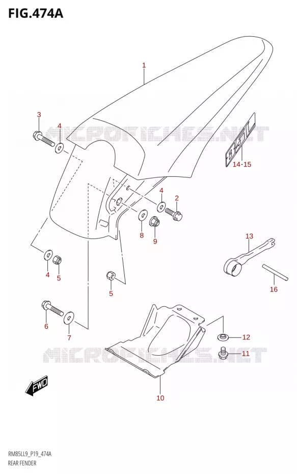 ACHTERSPATBORD Suzuki MOTO 85 RM 2019  RM85L L9 (P19)