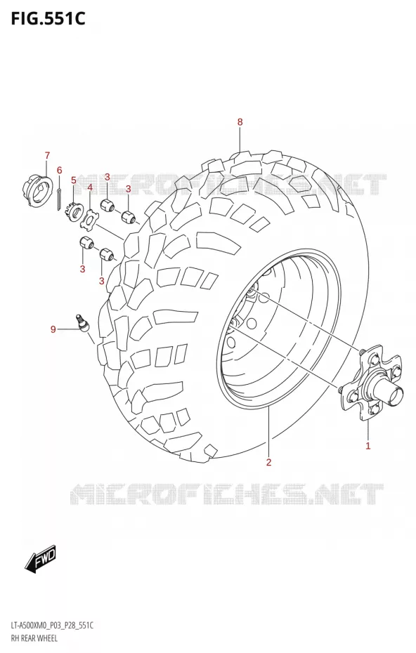 RECHTSE ACHTERWIEL500XM0 P33) Suzuki QUAD 500 KINGQUAD 2020  LT-A500X / XP / XPZ M0 (P03,P28,P33)