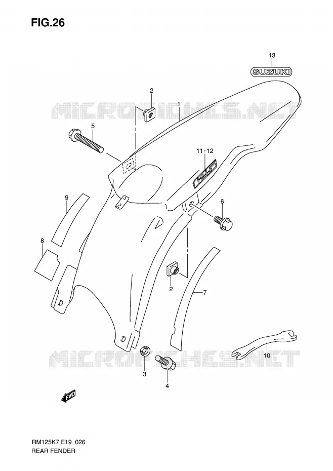 ACHTERSPATBORD Suzuki MOTO 125 RM 2009  RM125K8(P19)