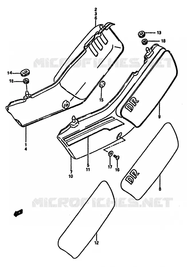 ACHTER KUIPS  (MODELE F / G / H) Suzuki MOTO 600 DR 1987  DR600S H/DR600SU H