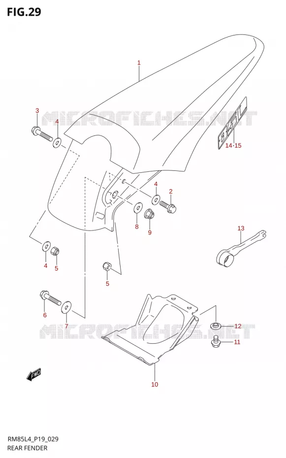 ACHTERSPATBORD Suzuki MOTO 85 RM 2014  RM85 L4 (P19)