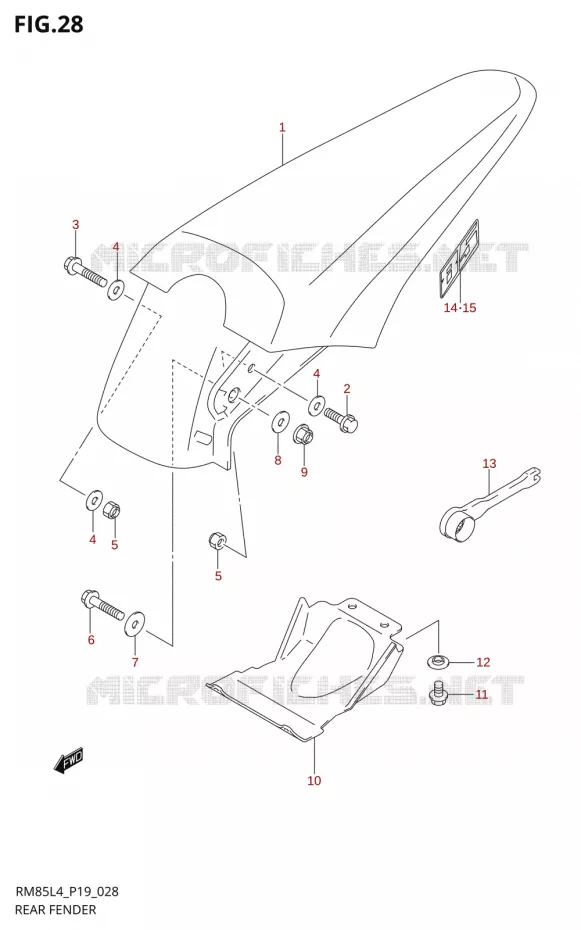 ACHTERSPATBORD4 P19) Suzuki MOTO 85 RM 2014  RM85L L4 (P19)