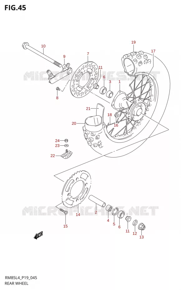 ACHTERWIELM85L4 P19) Suzuki MOTO 85 RM 2014  RM85L L4 (P19)