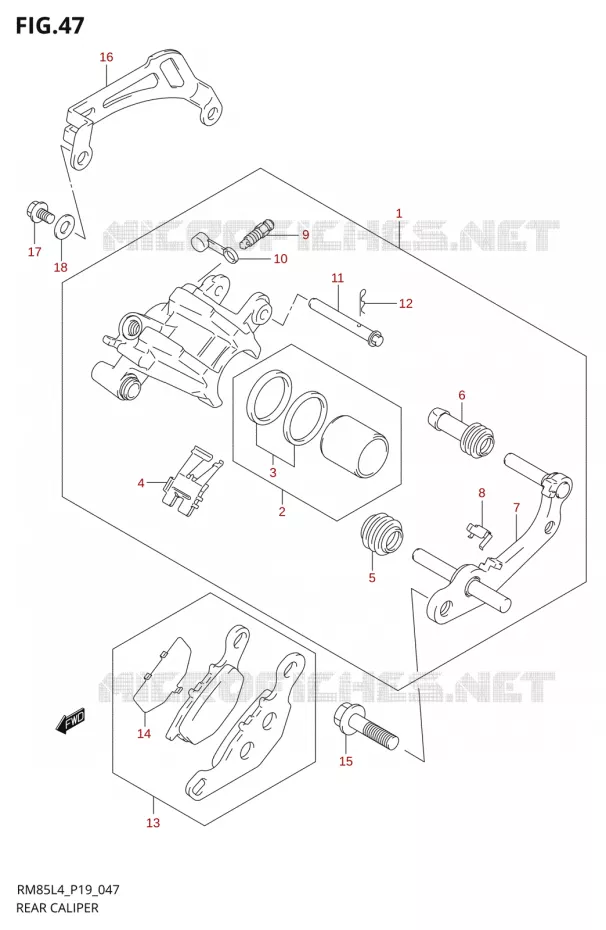 REAR CALIPER Suzuki MOTO 85 RM 2014  RM85 L4 (P19)