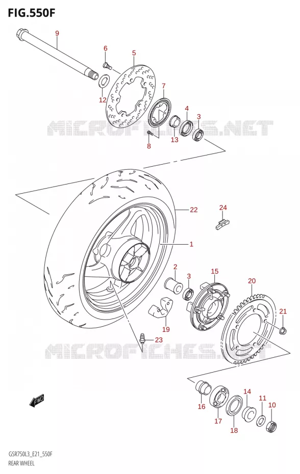 ACHTERWIEL (GSR750AUE:L3:E21) Suzuki MOTO 750 GSR 2013  GSR750UE L3 (E21)