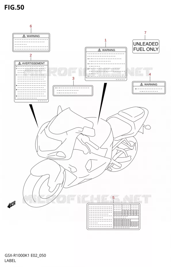 ETIKETTE (GSX-R1000K1) Suzuki MOTO 1000 GSX-R 2001  GSX-R1000K1(E24)