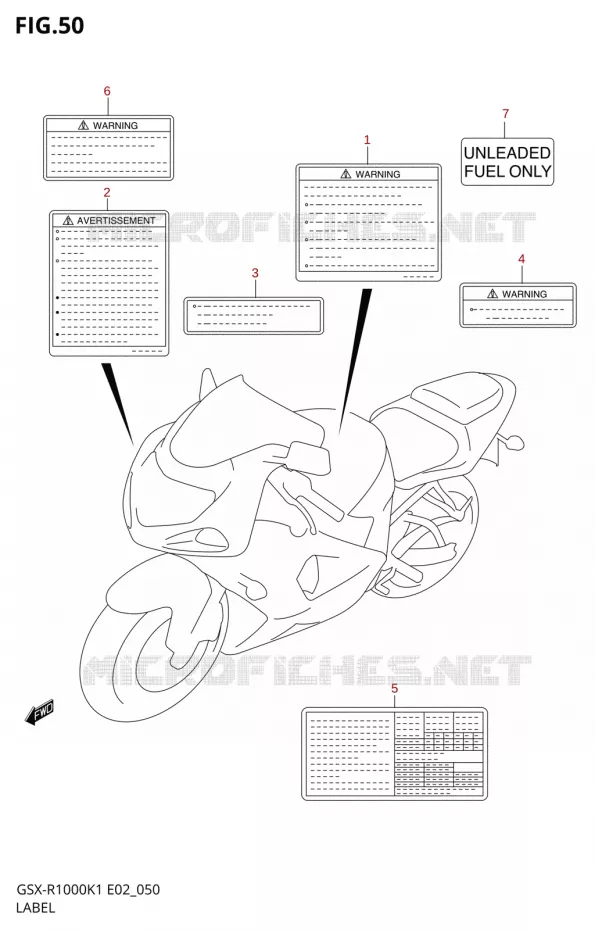 ETIKETTE (GSX-R1000K1) Suzuki MOTO 1000 GSX-R 2001  GSX-R1000U2K1(E2)