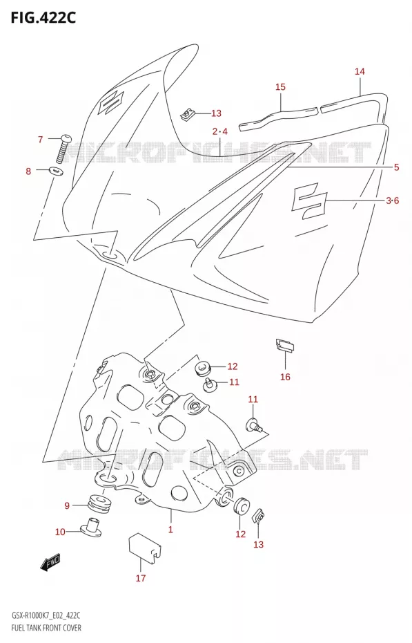 FUEL TANK VOORKLEPER (GSX-R1000:K8:(E02,E19,E24,E51,P37)) Suzuki MOTO 1000 GSX-R 2007  GSX-R1000 K7 (E51)