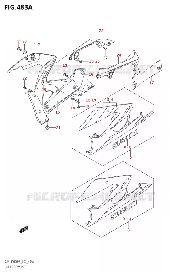 ONDER COWLING (GSX-R1000:K5:(E02,E19,E24,P37)) Suzuki MOTO 1000 GSX-R 2006  GSX-R1000 K6 (E24)
