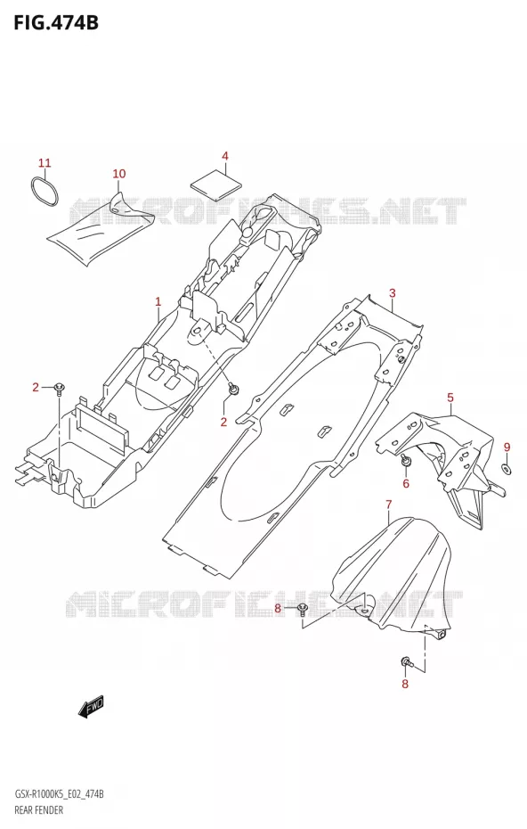 ACHTERSPATBORDX-R1000U2:K5:E19) Suzuki MOTO 1000 GSX-R 2005  GSX-R1000 K5 (E24)