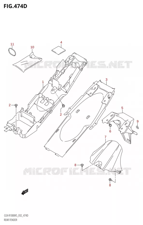 ACHTERSPATBORDX-R1000U2:K6:E19) Suzuki MOTO 1000 GSX-R 2005  GSX-R1000 K5 (E37)