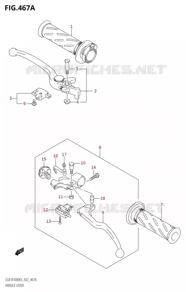 HEFBOMEN - HANDGRIPS Suzuki MOTO 1000 GSX-R 2005  GSX-R1000 K5 (E37)