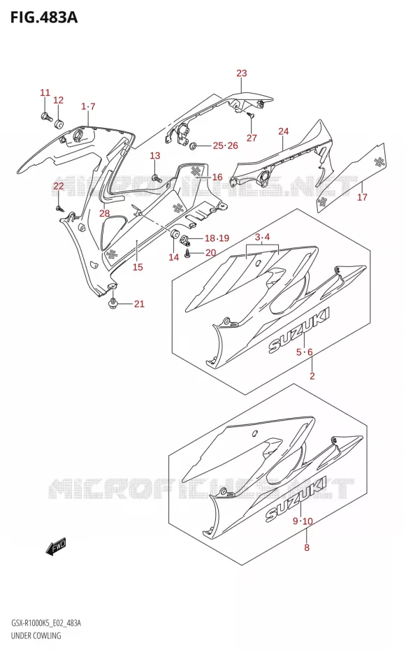 ONDER COWLING (GSX-R1000:K5:(E02,E19,E24,P37)) Suzuki MOTO 1000 GSX-R 2005  GSX-R1000 K5 (E19)