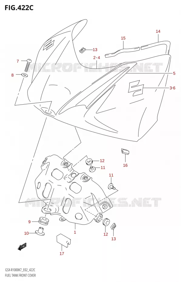 FUEL TANK VOORKLEPER (GSX-R1000:K8:(E02,E19,E24,E51,P37)) Suzuki MOTO 1000 GSX-R 2008  GSX-R1000 K8 (E51)