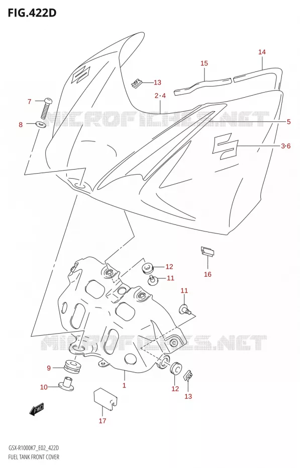 FUEL TANK VOORKLEPER (GSX-R1000U2:K8:E19) Suzuki MOTO 1000 GSX-R 2008  GSX-R1000 K8 (E24)