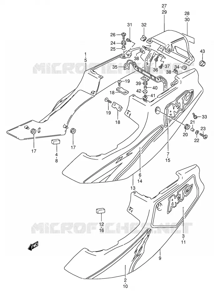 ACHTER KUIP  (MODELE P) Suzuki MOTO 125 RG 1992  RG125FUN(E18)