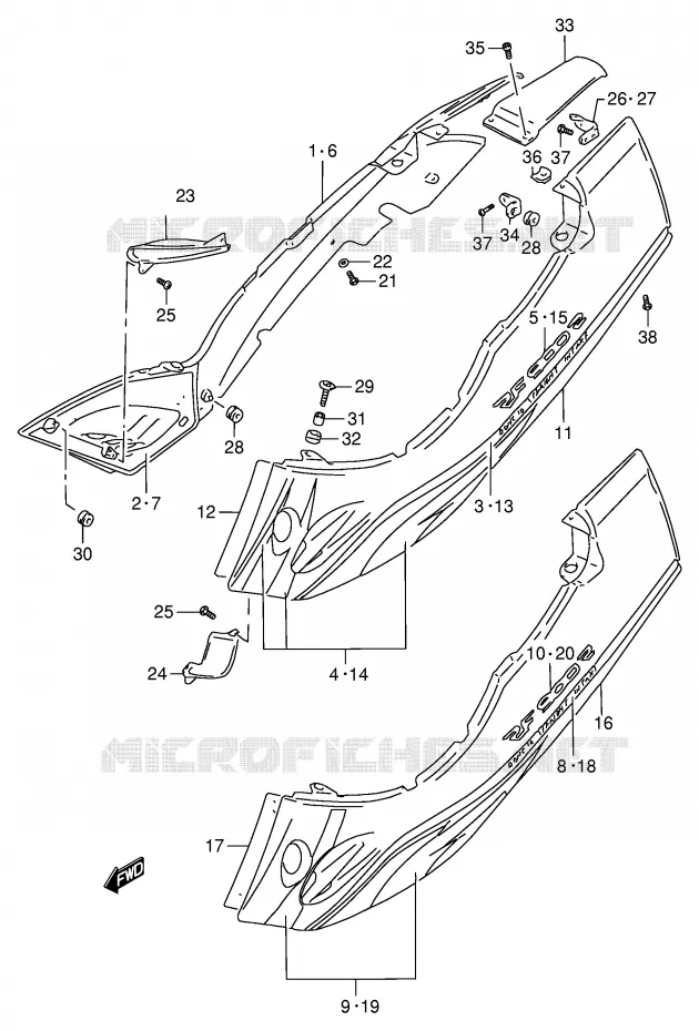 ACHTER KUIP  (MODELE T/V) Suzuki MOTO 900 RF 1996  RF900RT(E2)