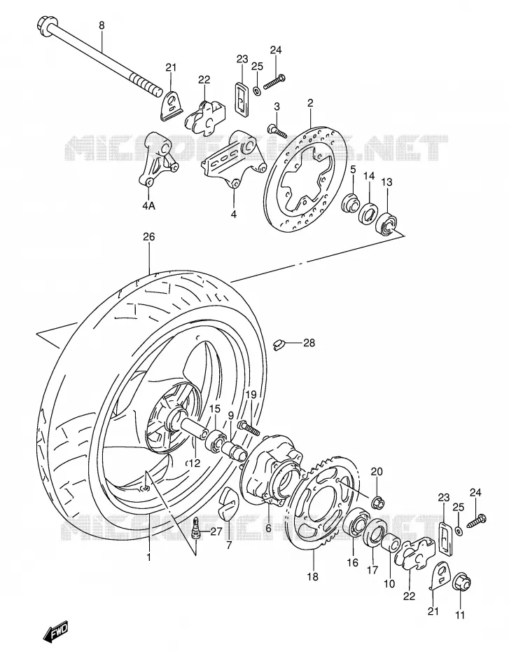 ACHTERWIEL (MODELE S/T/V) Suzuki MOTO 600 RF 1995  RF600RUS(E2)