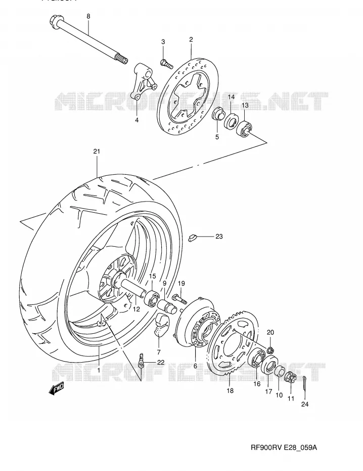 ACHTERWIEL (MODELE T/V) Suzuki MOTO 900 RF 1997  RF900RV(E28)