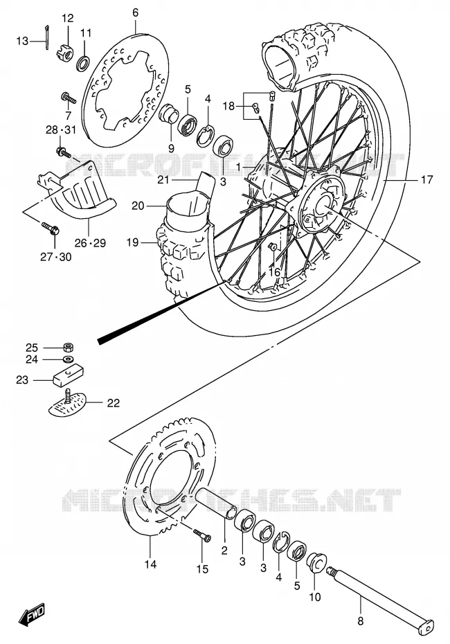ACHTERWIEL (MODELE T/V/W/X) Suzuki MOTO 125 RM 1996  RM125T(E2)