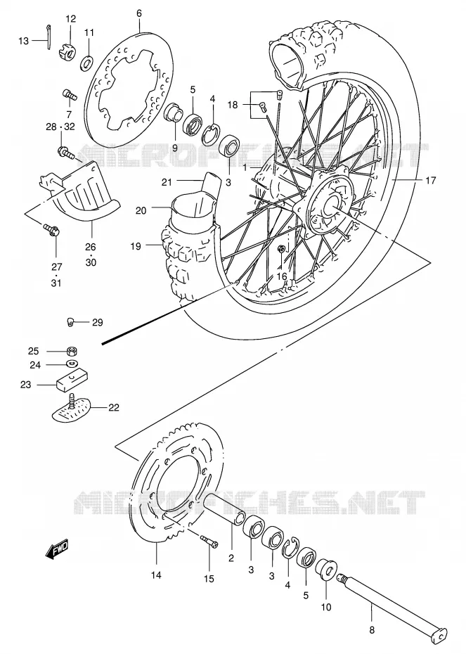 ACHTERWIEL (MODELE T/V/W/X) Suzuki MOTO 250 RM 1999  RM250X(E3/E28)
