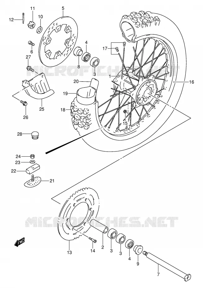 ACHTERWIEL (MODELE Y) Suzuki MOTO 250 RM 1998  RM250W(E3/E28)