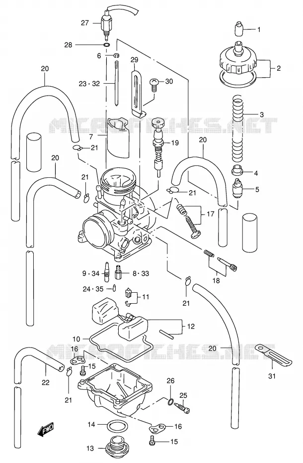 CARBURATOR (MODELE W/X/Y) Suzuki MOTO 250 RM 1998  RM250W(E3/E28)
