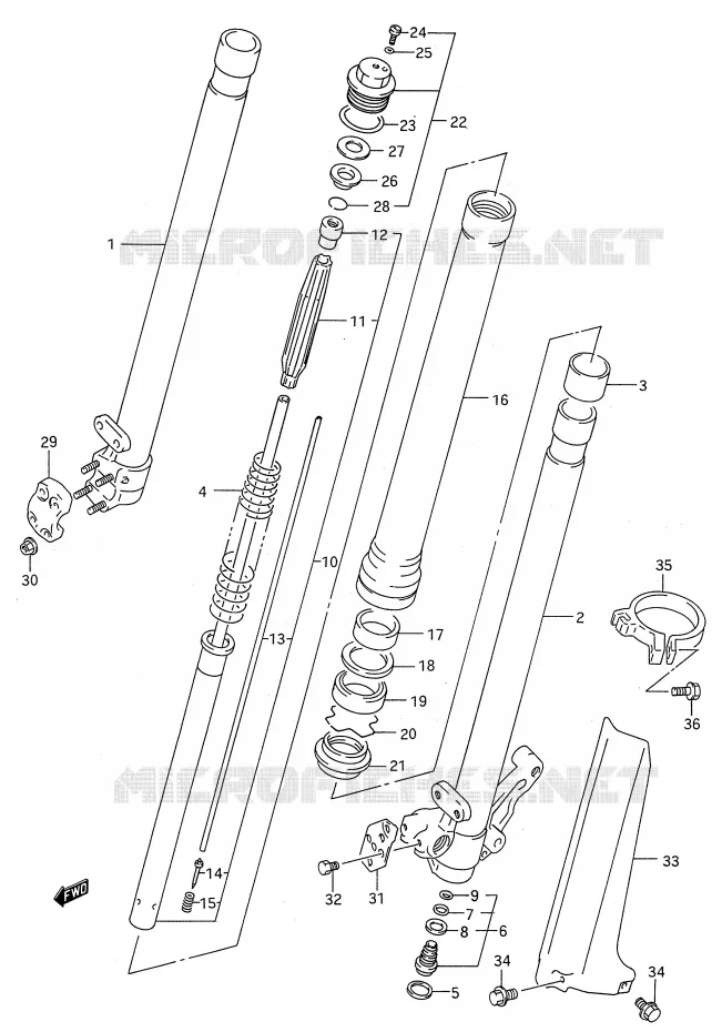 FRONT SCHOKDEMPER (MODELE P) Suzuki MOTO 250 RM 1995  RM250S(E28)