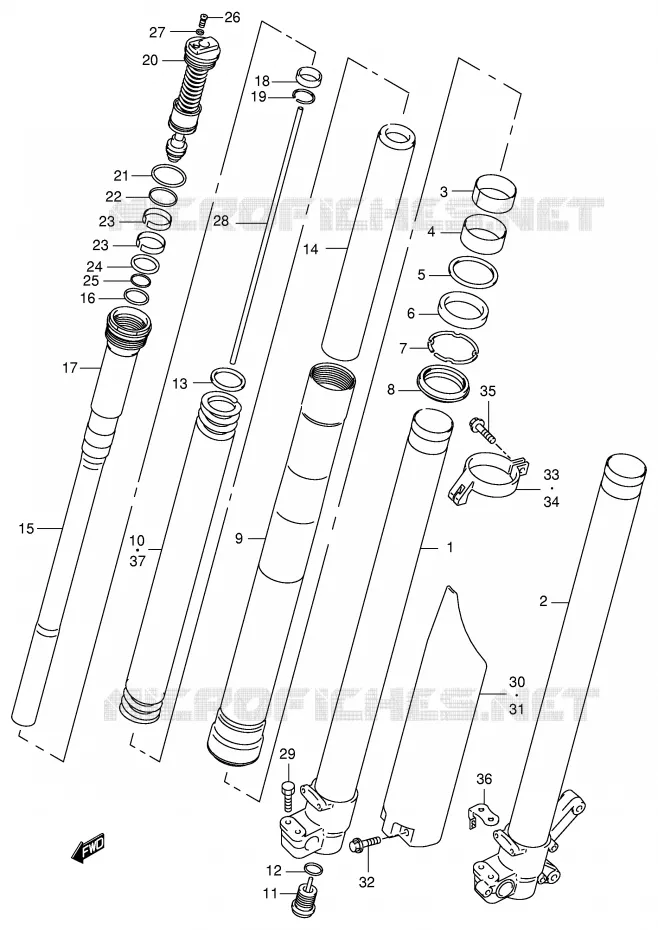 FRONT SCHOKDEMPER (MODELE X) Suzuki MOTO 125 RM 1999  RM125X(E2)