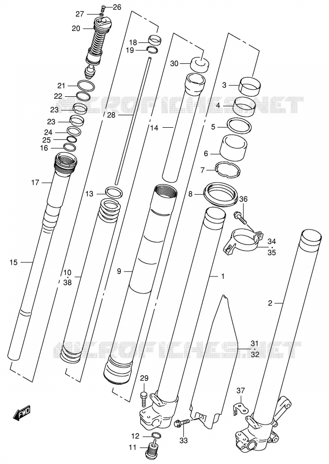 FRONT SCHOKDEMPER (MODELE Y) Suzuki MOTO 125 RM 1996  RM125T(E2)