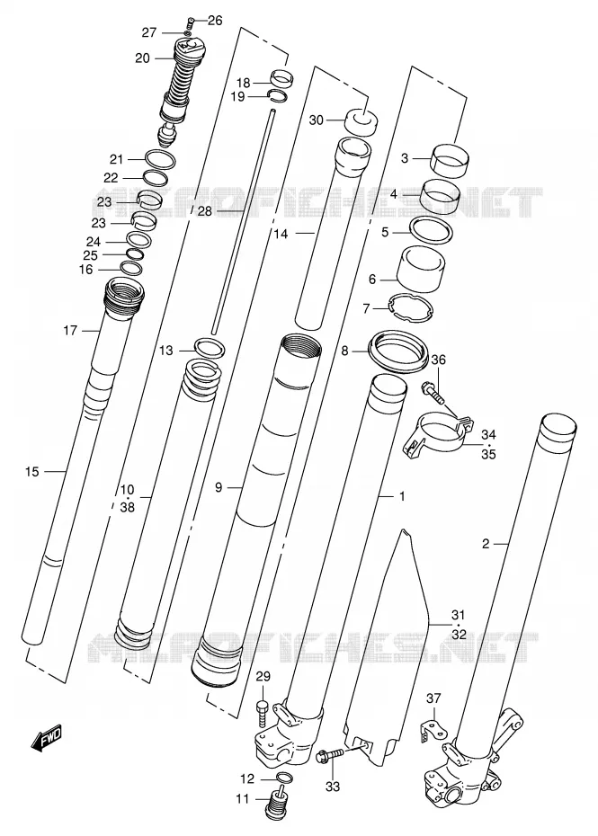 FRONT SCHOKDEMPER (MODELE Y) Suzuki MOTO 250 RM 1998  RM250W(E3/E28)