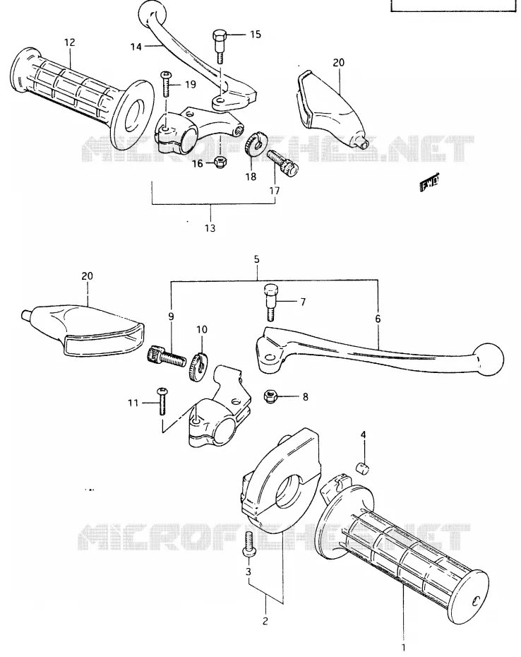HANDGRIPS - LEVERS (MODELE X) Suzuki MOTO 465 RM 1981  RM465X(X/Z)