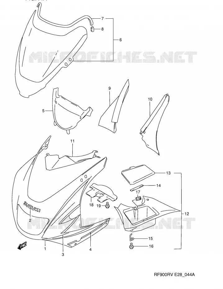KUIP - ETIKETTEN (MODELE S) Suzuki MOTO 900 RF 1997  RF900RV(E28)