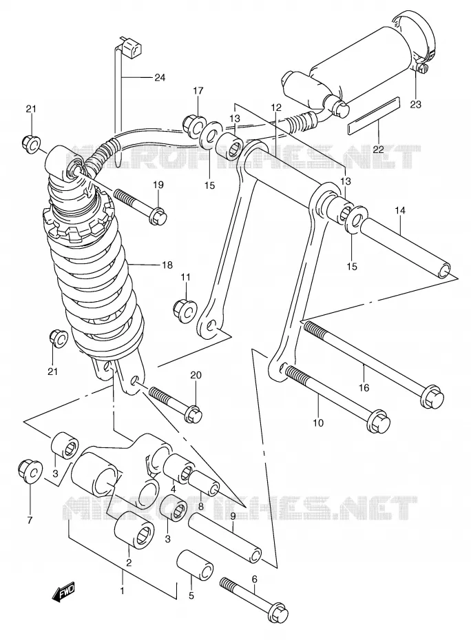 SCHOKBREKER AANEENSCHAKELING (MODELE P/R/T) Suzuki MOTO 250 RG 1992  RGV250N(E24)