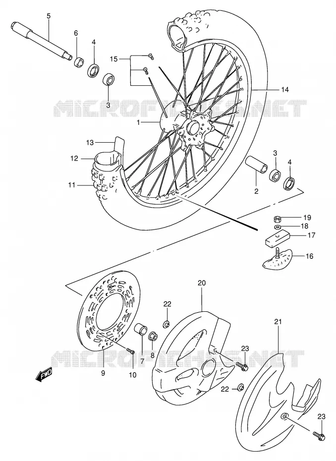 VOORWIEL (MODELE V/W/X/Y) Suzuki MOTO 250 RM 1996  RM250T(E3/E28)