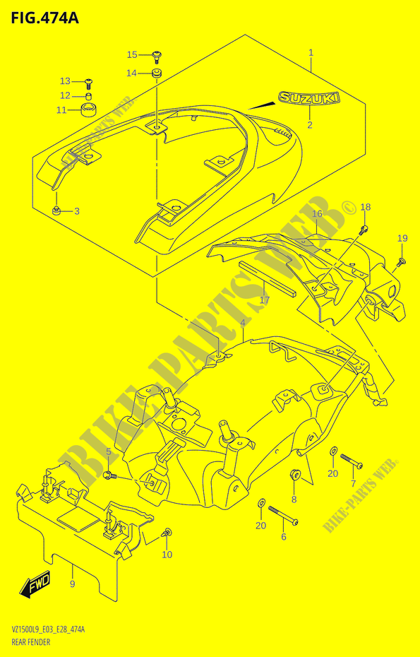 ACHTERSPATBORD voor Suzuki BOULEVARD 1500 2019